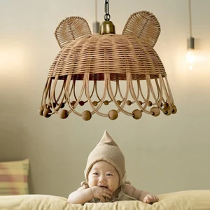 Belkıs Rattan Bambu Rattan Hasır Rafya Jüt Ip Sarkıt Çocuk Bebek Odası Avize 35 cm