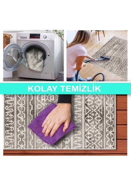 Ilyaki Home Adani Desenli Kadife Pamuk Tabanlı Yıkanabilen Kaydırmaz Salon Halısı