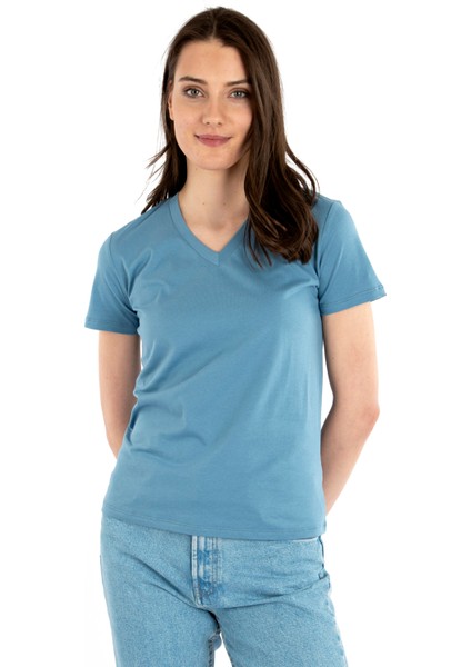 V Yaka Kısa Kollu Kadın T-Shirt