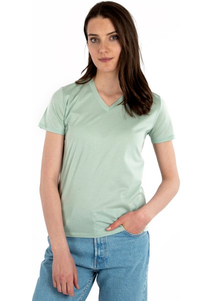 V Yaka Kısa Kollu Kadın T-Shirt