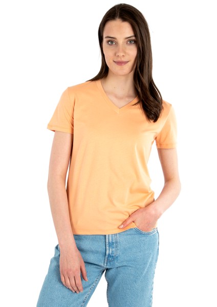 V Yaka Kısa Kollu Kadın T-Shirt