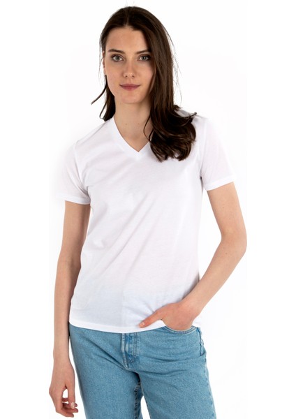 V Yaka Kısa Kollu Kadın T-Shirt