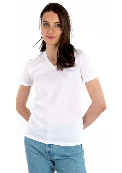 V Yaka Kısa Kollu Kadın T-Shirt