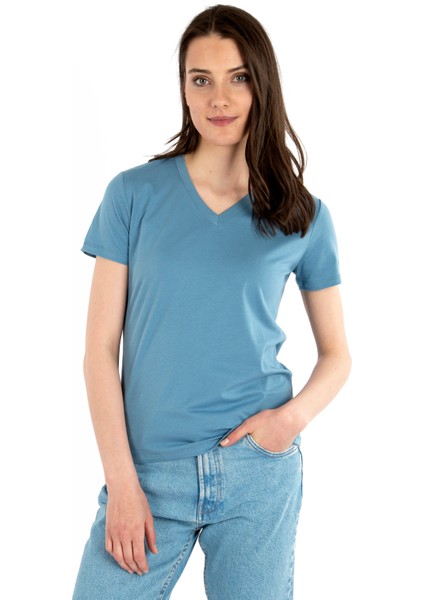 V Yaka Kısa Kollu Kadın T-Shirt
