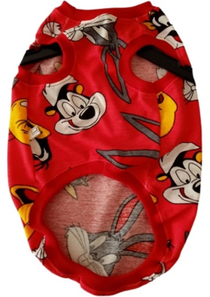 Çizgi Film Karakterli Kırmızı Kedi Köpek Kıyafeti Elbisesi