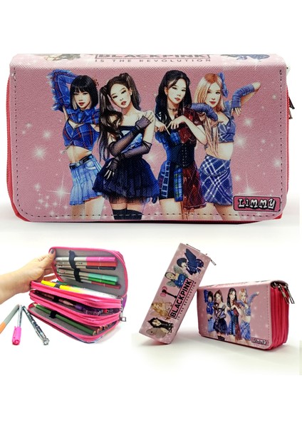 Kalem Kutusu Black Pink Blink Organizer Kalemkutu Vegan Deri Üç Bölmeli Kalemlik