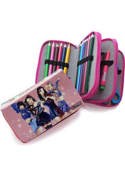 Kalem Kutusu Black Pink Blink Organizer Kalemkutu Vegan Deri Üç Bölmeli Kalemlik modelleri