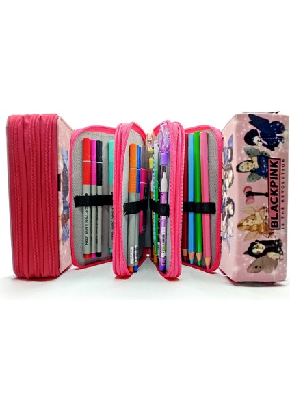 Kalem Kutusu Black Pink Blink Organizer Kalemkutu Vegan Deri Üç Bölmeli Kalemlik indirimleri