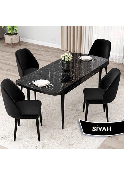 Concept Orf Serisi 80X132 Açılabilir Siyah Mermer Desen Mutfak Masası Takımı ve 4 Sandalye fiyatları