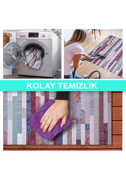 Ilyaki Home Adolfo Desenli Kadife Pamuk Tabanlı Yıkanabilen Kaydırmaz Salon Halısı