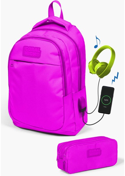 Kids Pembe Usb'li 2'li Okul Çanta Seti SET0224310