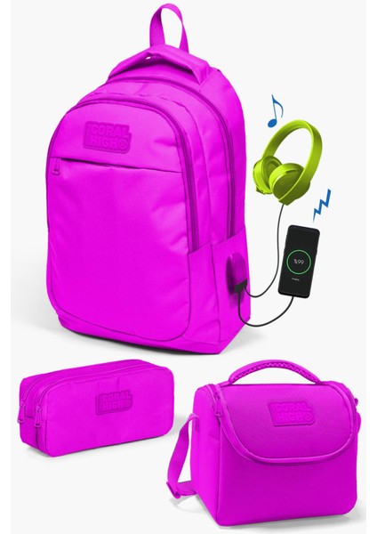 Kids Pembe Usb'li 3’lü Okul Çanta Seti SET0124310