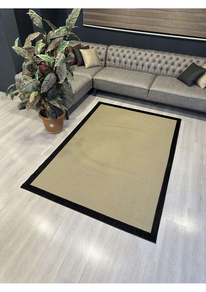 Hav Toz Vermez Kolay Temizlenen Modern Dokuma Taban Sisal Serisi Bej-Siyah