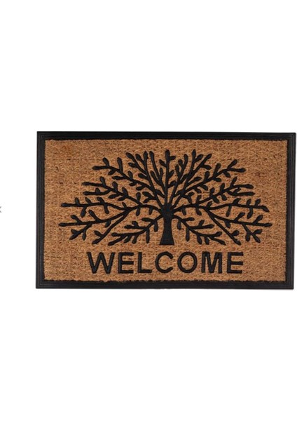 Siyah Bej Ağaç Desen Kapı Önü Paspas 75X45CM