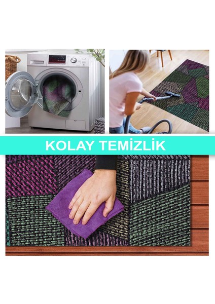 Ilyaki Home Aisha Desenli Kadife Pamuk Tabanlı Yıkanabilen Kaydırmaz Salon Halısı