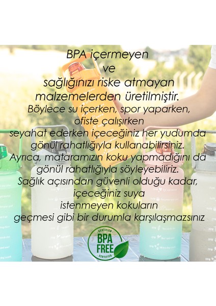 019 Motivasyon Su Matarası - Su Şisesi - Stickerlı Bpa Free Kokusuz Suluk 2 Lt - Pembe