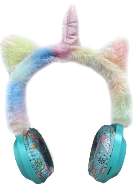 Pazarız Kablosuz Sevimli Unicorn Peluş Tüylü Kız Çocuk Kulaklığı Wirelles Headphone