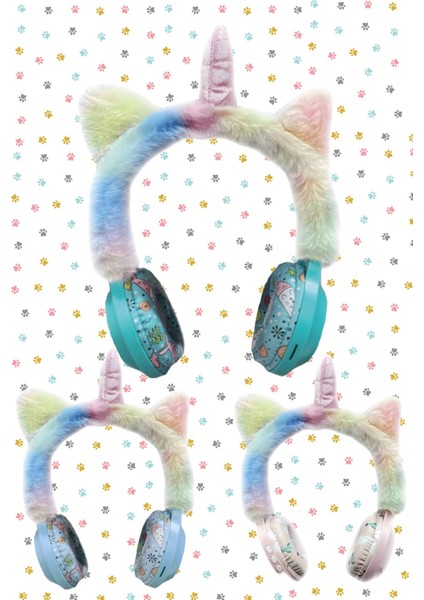 Pazarız Kablosuz Sevimli Unicorn Peluş Tüylü Kız Çocuk Kulaklığı Wirelles Headphone fiyatları