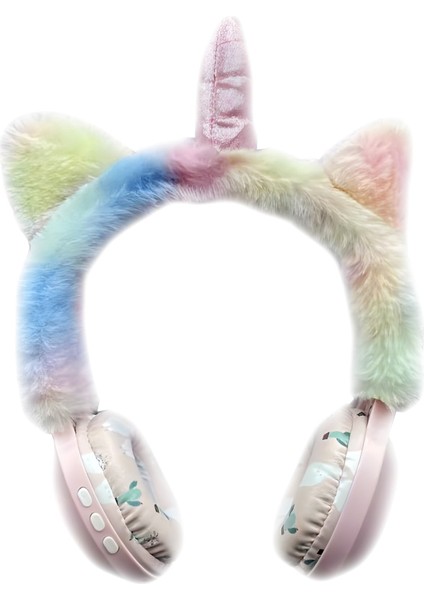 Pazarız Kablosuz Sevimli Unicorn Peluş Tüylü Kız Çocuk Kulaklığı Wirelles Headphone