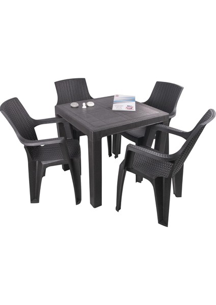 Elit Rattan 80X80 Nibras Koltuk Masa Takımı Kahverengi