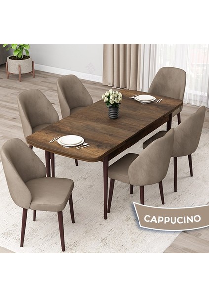 Concept Orf Serisi 80X132 Açılabilir Barok Ahşap Desen Mutfak Masası Takımı ve 6 Sandalye