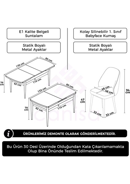 Concept Orf Serisi 80X132 Açılabilir Barok Ahşap Desen Mutfak Masası Takımı ve 6 Sandalye