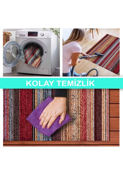 Ilyaki Home Alfred Desenli Kadife Pamuk Tabanlı Yıkanabilen Kaydırmaz Salon Halısı