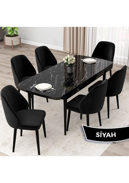 Concept Orf Serisi 80X132 Açılabilir Siyah Mermer Desen Mutfak Masası Takımı ve 6 Sandalye fiyatları
