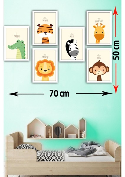 6 Parça Mdf Tablo Seti 3 Mm Çocuk Odası Sevimli Hayvanlar (Çerçeve Görünümlü) fiyatları