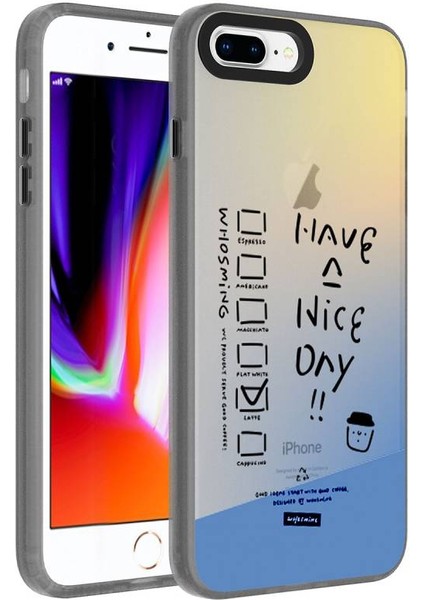 Apple iPhone 8 Plus Kılıf Desenli Dragon Serisi Sert Kapak Antrasit