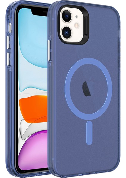 Casestreet Apple iPhone 11 Kılıf C-Pro Arkası Buzlu Transparan Flex Tuşlu Magsafeli Lacivert