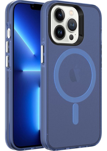 Casestreet Apple iPhone 13 Pro Max Kılıf C-Pro Arkası Buzlu Transparan Flex Tuşlu Magsafeli Lacivert