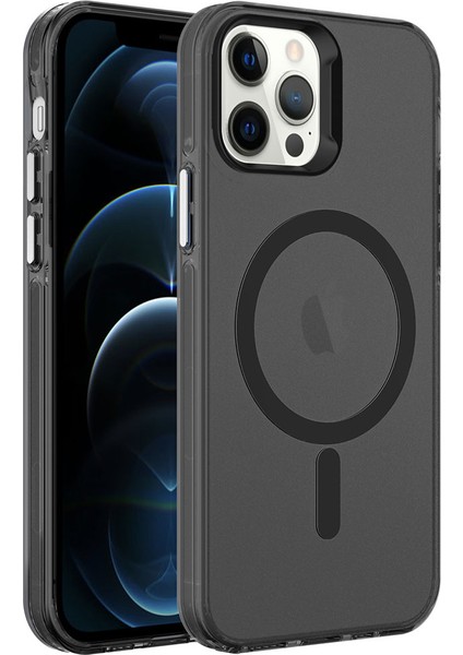 Apple iPhone 12 Pro Max Kılıf C-Pro Arkası Buzlu Transparan Flex Tuşlu Magsafeli Siyah