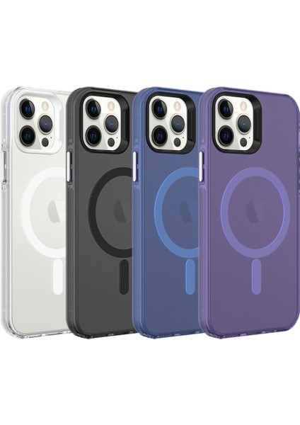 Apple iPhone 12 Pro Max Kılıf C-Pro Arkası Buzlu Transparan Flex Tuşlu Magsafeli Siyah