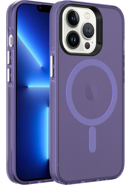 Apple iPhone 13 Pro Max Kılıf C-Pro Arkası Buzlu Transparan Flex Tuşlu Magsafeli Derin Mor