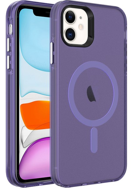 Apple iPhone 11 Kılıf C-Pro Arkası Buzlu Transparan Flex Tuşlu Magsafeli Derin Mor
