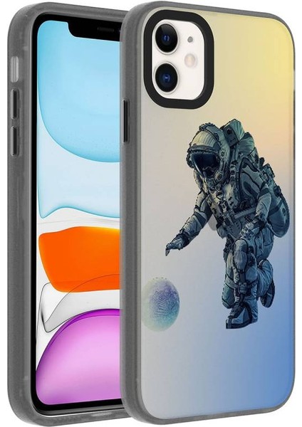 Apple iPhone 12 Kılıf Desenli Dragon Serisi Sert Kapak Gri