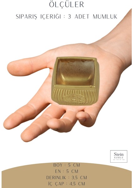 Şamdan Dekoratif Mumluk Altın Şamdan Set 3 Lü (Üçlü) Tealight Uyumlu Çizgili Çiçek Model fiyatları