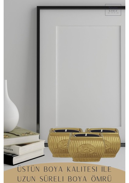 Şamdan Dekoratif Mumluk Altın Şamdan Set 3 Lü (Üçlü) Tealight Uyumlu Çizgili Çiçek Model fırsatları