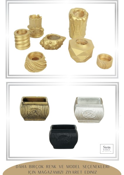 Şamdan Dekoratif Mumluk Altın Şamdan Set 3 Lü (Üçlü) Tealight Uyumlu Çizgili Çiçek Model indirimleri