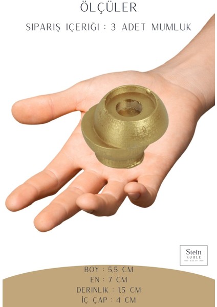 Şamdan Dekoratif Mumluk Altın Şamdan Set 3 Lü (Üçlü) Tealight Ve Uzun Mum Uyumlu Kesik Model