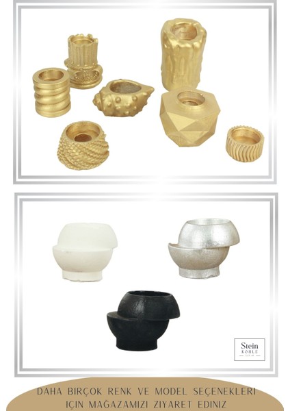 Şamdan Dekoratif Mumluk Altın Şamdan Set 3 Lü (Üçlü) Tealight Ve Uzun Mum Uyumlu Kesik Model