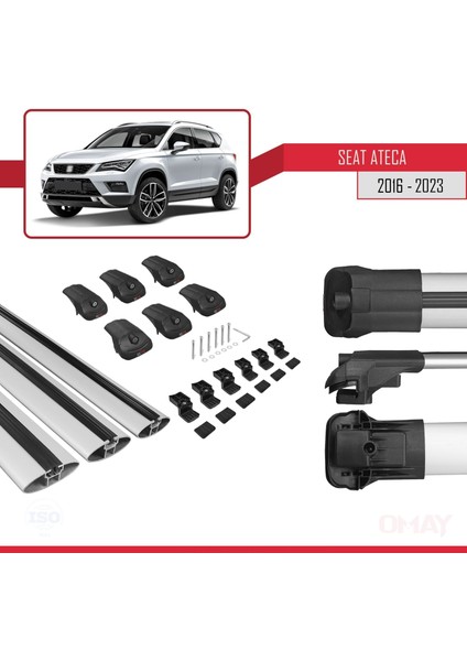 Seat Ateca 2016 ve Sonrası ile Uyumlu Ace-1 Ara Atkı Tavan Barı Gri 3 Adet Bar