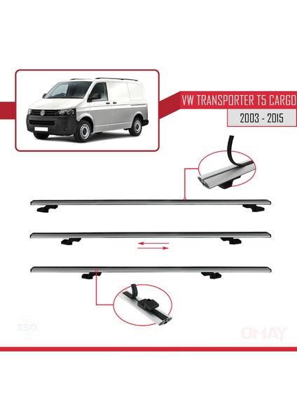 Volkswagen Transporter (T5) 2003-2015 Arası ile Uyumlu Basıc Model Ara Atkı Tavan Barı Gri 4 Adet