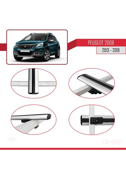 Peugeot 2008 2013-2019 Arası ile Uyumlu Basıc Model Ara Atkı Tavan Barı Gri 3 Adet