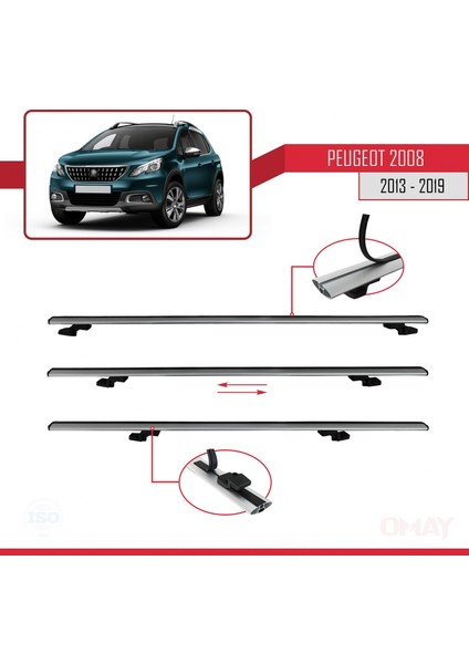 Peugeot 2008 2013-2019 Arası ile Uyumlu Basıc Model Ara Atkı Tavan Barı Gri 3 Adet