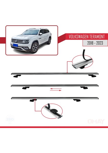 Volkswagen Teramont 2018 ve Sonrası ile Uyumlu Basıc Model Ara Atkı Tavan Barı Gri 3 Adet