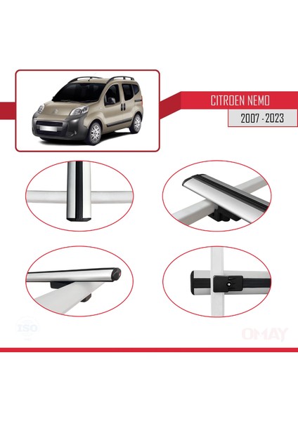 Citroen Nemo 2007 Arası ile Uyumlu Basıc Model Ara Atkı Tavan Barı Gri 4 Adet