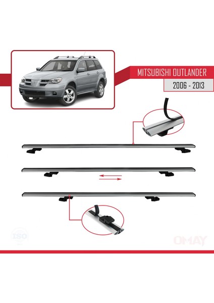 Mitsubishi Outlander 2006-2013 Arası ile Uyumlu Basıc Model Ara Atkı Tavan Barı Gri 3 Adet