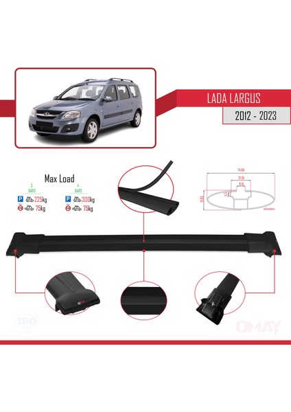 Lada Largus 2012 ve Sonrası ile Uyumlu Fly Model Ara Atkı Tavan Barı Siyah 3 Adet Bar